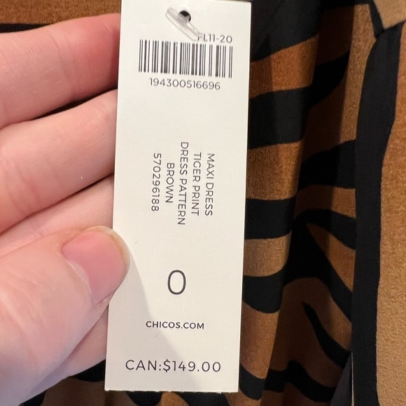 NWT. Chico’s Tiger Print Lace-up Long Sleeve Maxi Dress. US size 4. NWT. - Picture 9 of 11
